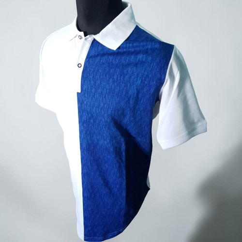 Men's Polo Shirt XL new, white and royal blue split colorblock