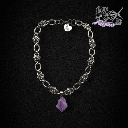 Love X Poison Handmade Stainless Steel Chainmail Necklace with Natural Amethyst Pendant