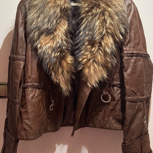 Rebecca Blu leather coat with detachable collar like new, brown, size M