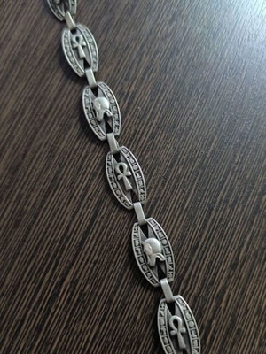 Vintage ασημένια αλυσίδα χεριού με σύμβολα ankh, 22 εκ.