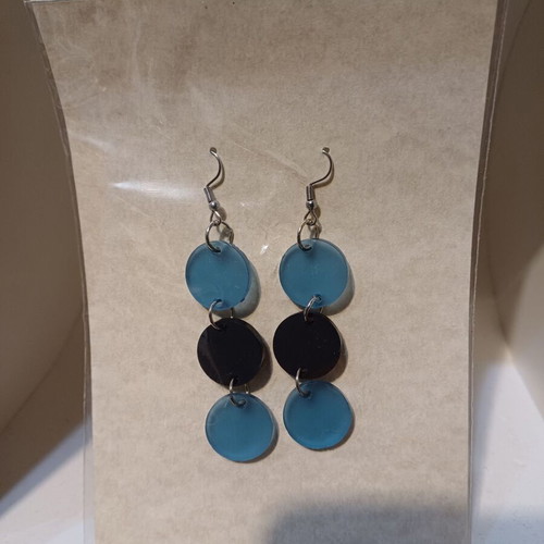 Earrings made of recycled plexiglass 6cm long with surgical steel hooks new