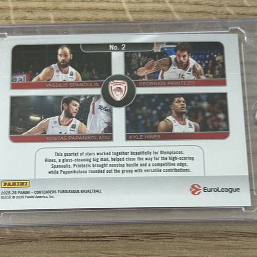 Panini Euroleague 2025-26 Team Quads card Olympiacos Spanoulis Printezis Papanikolaou Hines