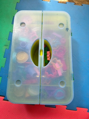 Play Doh plastic case with tools and molds used