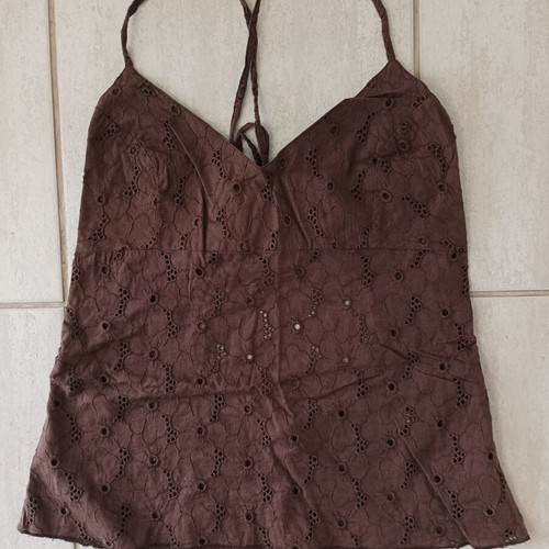Roxy Quicksilver broderie backless top, brown, size S