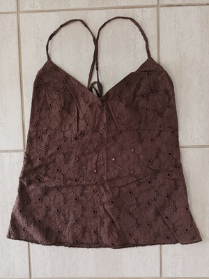 Roxy Quicksilver broderie backless top, brown, size S