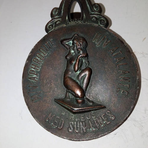 Vintage bronze Med Sun Lines paper clip with Aphrodite figure