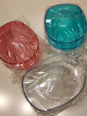 Manicure Bowls set of 6 new, acrylic, blue red transparent