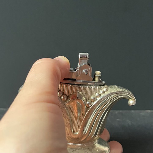 Vintage petrol table lighter gold plated, used, 1950s-60s
