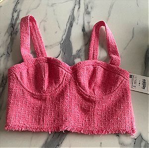 Zara μπλουζάκι ροζ τοπ καινούργιο S