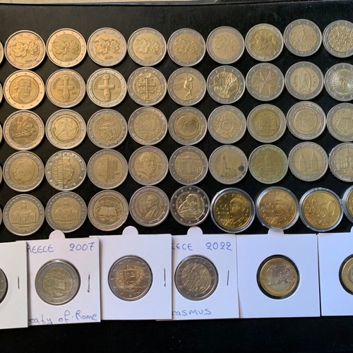 2 Euro Coin Collection used, 50 pcs plus 1€ and 50 cent unc 2002