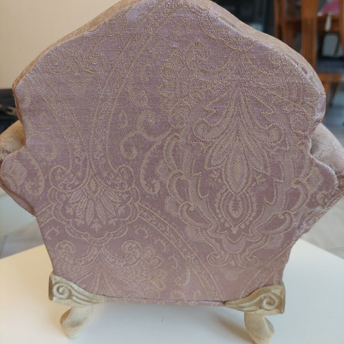 Vintage decorative armchair in pink fabric with storage