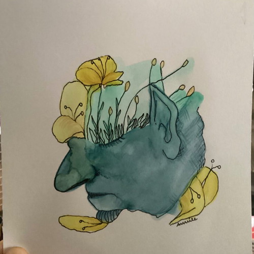 Abstract portrait new with flowers, hand-painted