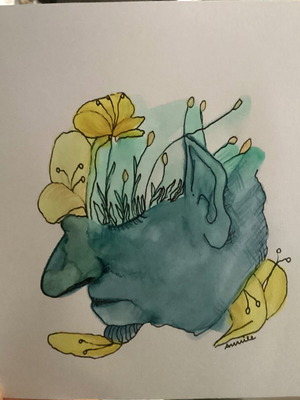 Abstract portrait new with flowers, hand-painted