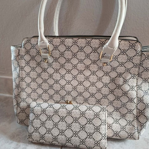 Handbag and Wallet Set Beige with Luxury Patterned Design New
