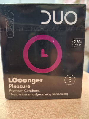 DUO Looonger Pleasure condoms pack of 3, new