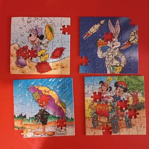 Mini puzzles Bugs Bunny, Donald, Mini and Mickey used, set of 4