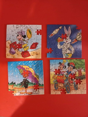 Mini puzzles Bugs Bunny, Donald, Mini and Mickey used, set of 4