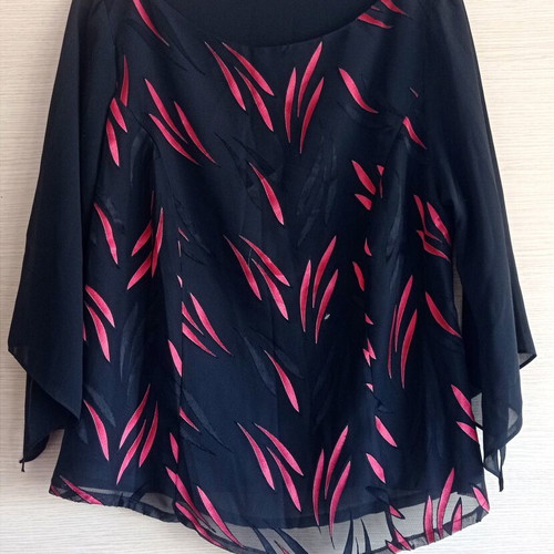 Black blouse with unique fuchsia satin details, like new, size 50