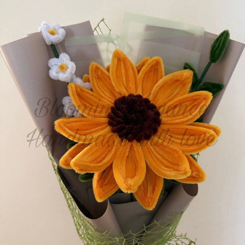 Eternal sunflower bouquet handmade from plush wire
