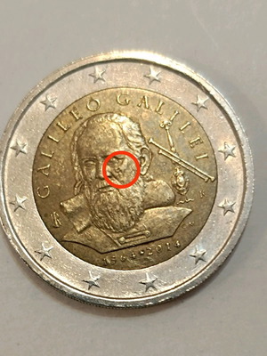 2€ Ιταλίας 2014 450 Επέτειος Γέννησης Γαλιλαίου Γαλιλέι μεταχειρισμένο σπάνιο σφάλμα