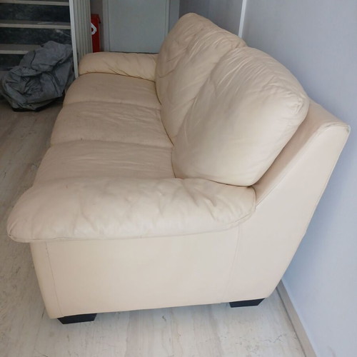 Leather sofa used, beige three-seater with sturdy construction