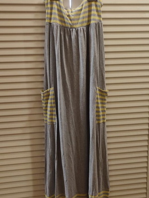 Strapless cotton summer dress used, gray and yellow, can be worn as long skirt
