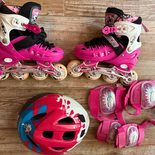 Athlopaidia Kids Roller Skates Set 31-34 Used with Helmet and Pads