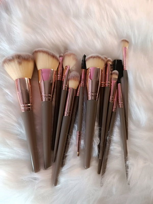 Makeup brushes set of 15 pieces new with pink case
