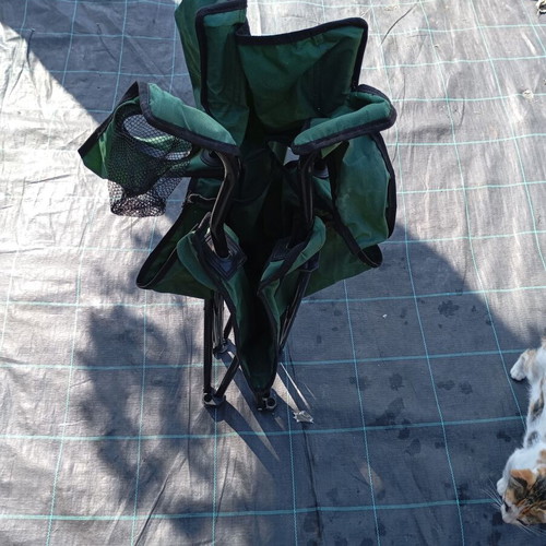 Folding beach chairs used, set of 3, blue and green