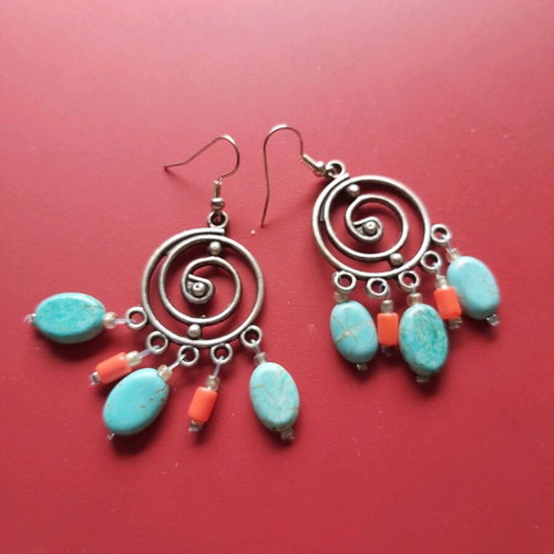 Earrings turquoise and coral like new, unworn