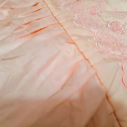 Vintage double bed bridal cover like new, pink-salmon with floral embroidery