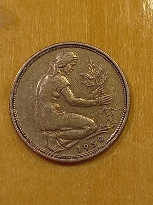 50 Pfennig γερμανικό νόμισμα 1950 μεταχειρισμένο, χαλκονικέλιο
