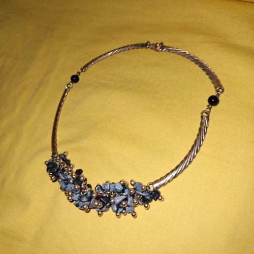 Vintage necklace with broken chain and black-gray-gold beads like new