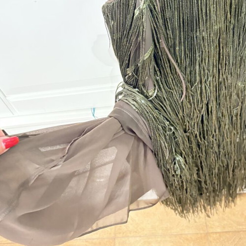 Dress dark green with fringes and sequins XS new by Zara