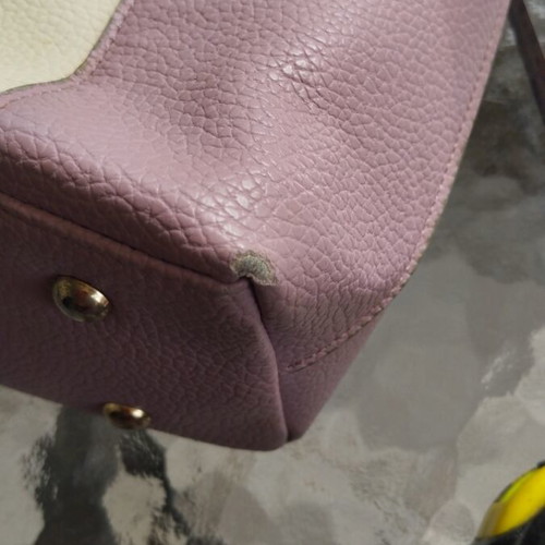 Shoulder bag used, beige and purple