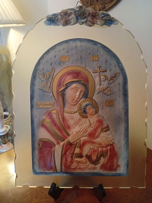 Ceramic Icon of Panagia on Sandblasted Glass like new