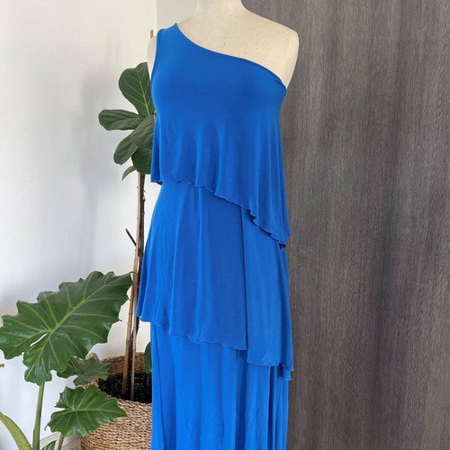 Royal Blue One-Shoulder Layered Maxi Dress