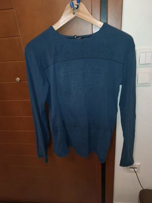 Long-sleeve t-shirt used, blue XXL with embossed Denim Couture NYC design