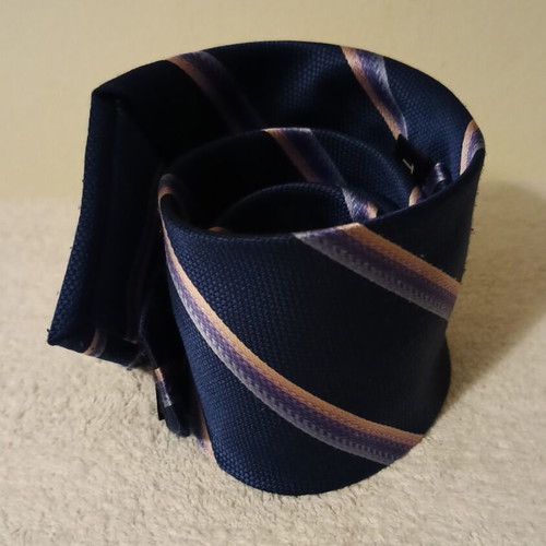 Thomas Scott men's tie new, dark blue with pink and purple stripes, 100% silk