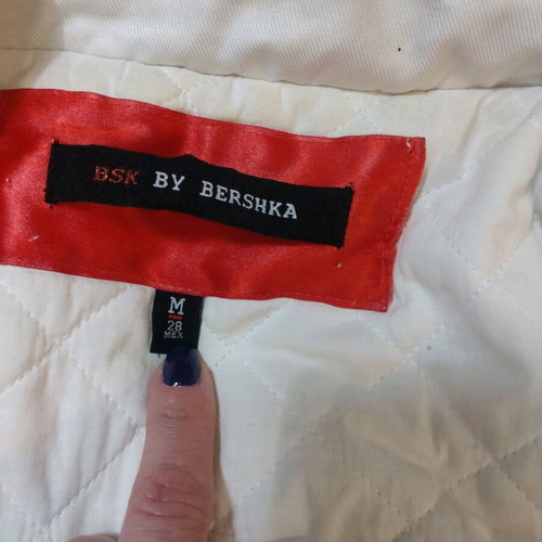 Bershka women's jacket used with detachable hood, white and beige, size M