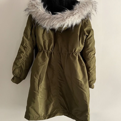 H&M khaki hooded parka jacket with fur and waist adjustment new, size S