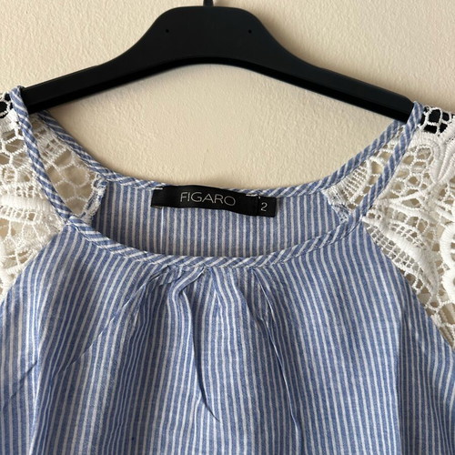 Figaro short-sleeve blouse like new, size M, white and blue