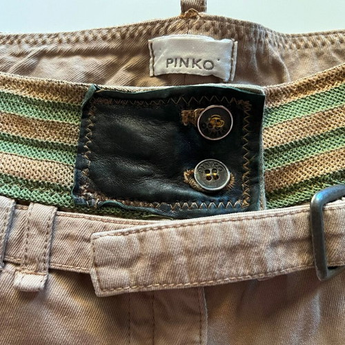 Pinko shorts bermuda new, beige with green stripe, 100% cotton, size S