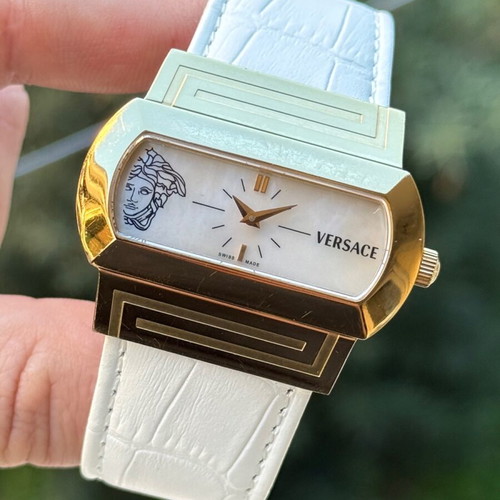 Versace Ladies Watch Used Gold Plated Steel With Mother Of Pearl Dial
