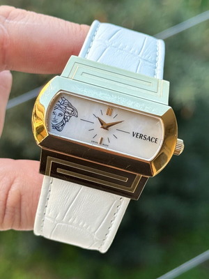 Versace Ladies Watch Used Gold Plated Steel With Mother Of Pearl Dial