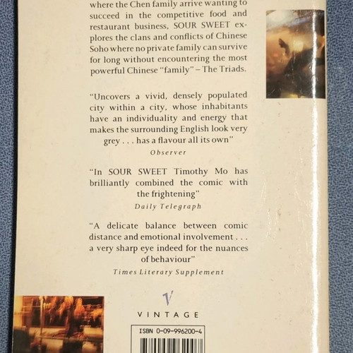 Book Sour Sweet by Timothy Mo used, Vintage 1992 edition