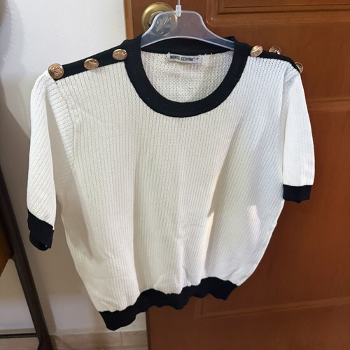 Blouse with gold buttons like new, black and white, one size