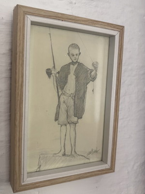 The Young Angler Αρχικό σχέδιο με μολύβι και μελάνι 2024 κατά παραγγελία