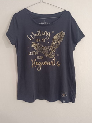 T-shirt Hogwarts σαν καινούργιο, μαύρο, XXL, βαμβακερό με στάμπα και στρας