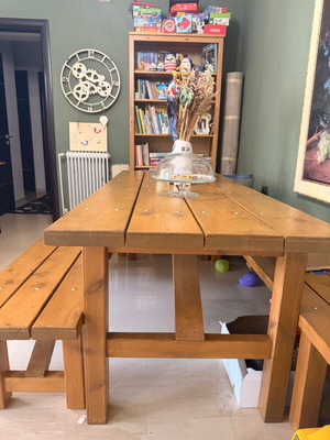 Handmade dining table used, monastery style 200x80 cm with benches